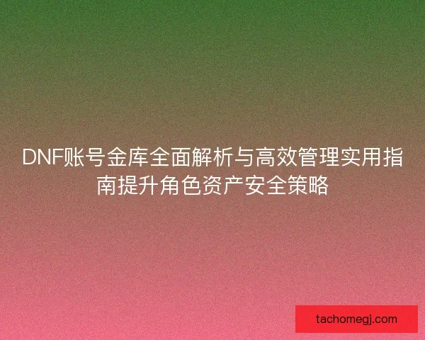 DNF账号金库全面解析与高效管理实用指南提升角色资产安全策略